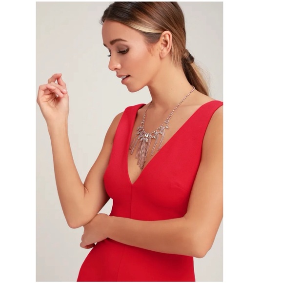 Lulu’s Waltz Happening Red Sleeveless Gown - Picture 4 of 6